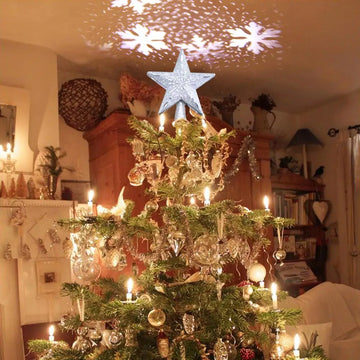 Lighted Star Tree Topper with Snowflake Projector