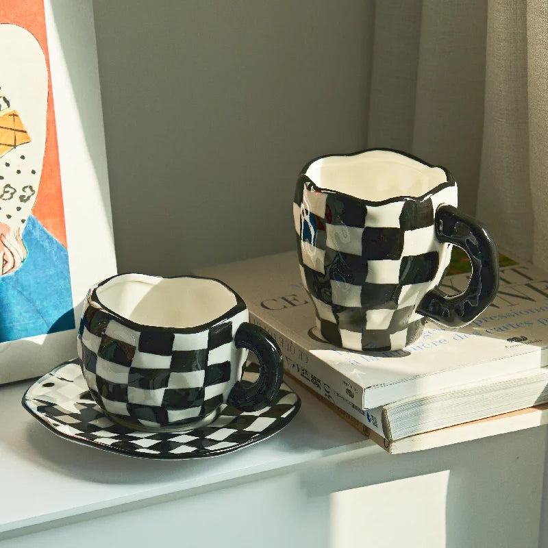 Nordic Monochrome Cup Black and White Checkerboard Mug