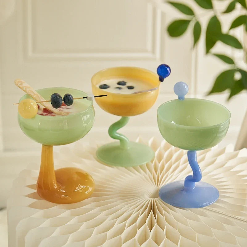 Creative Colorful Glass Goblet Ice Cream Bowl