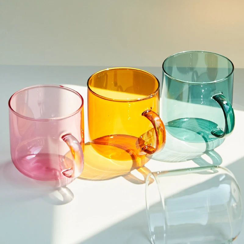 Heat Resistant Glass Colorful Coffee Glasses with Handle